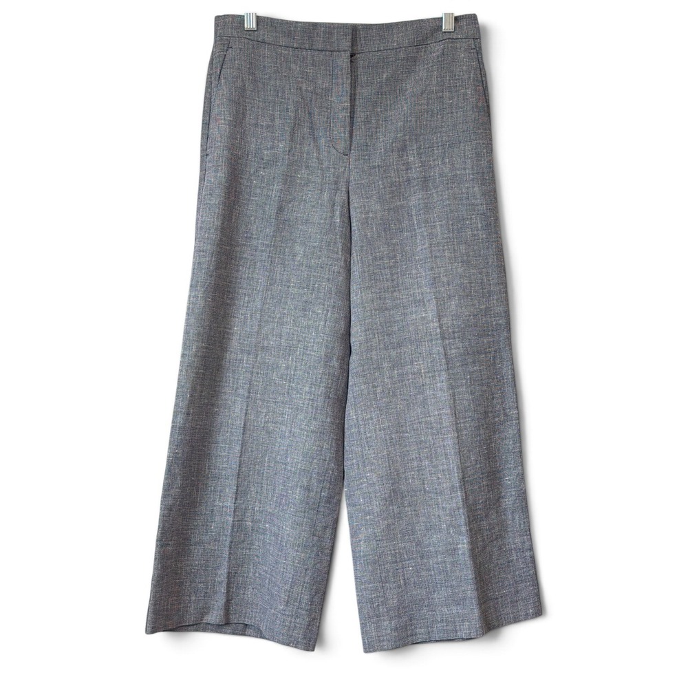 Ann Taylor Blue White Crosshatch Wide Leg Crop Pants High Rise Trousers Size 6